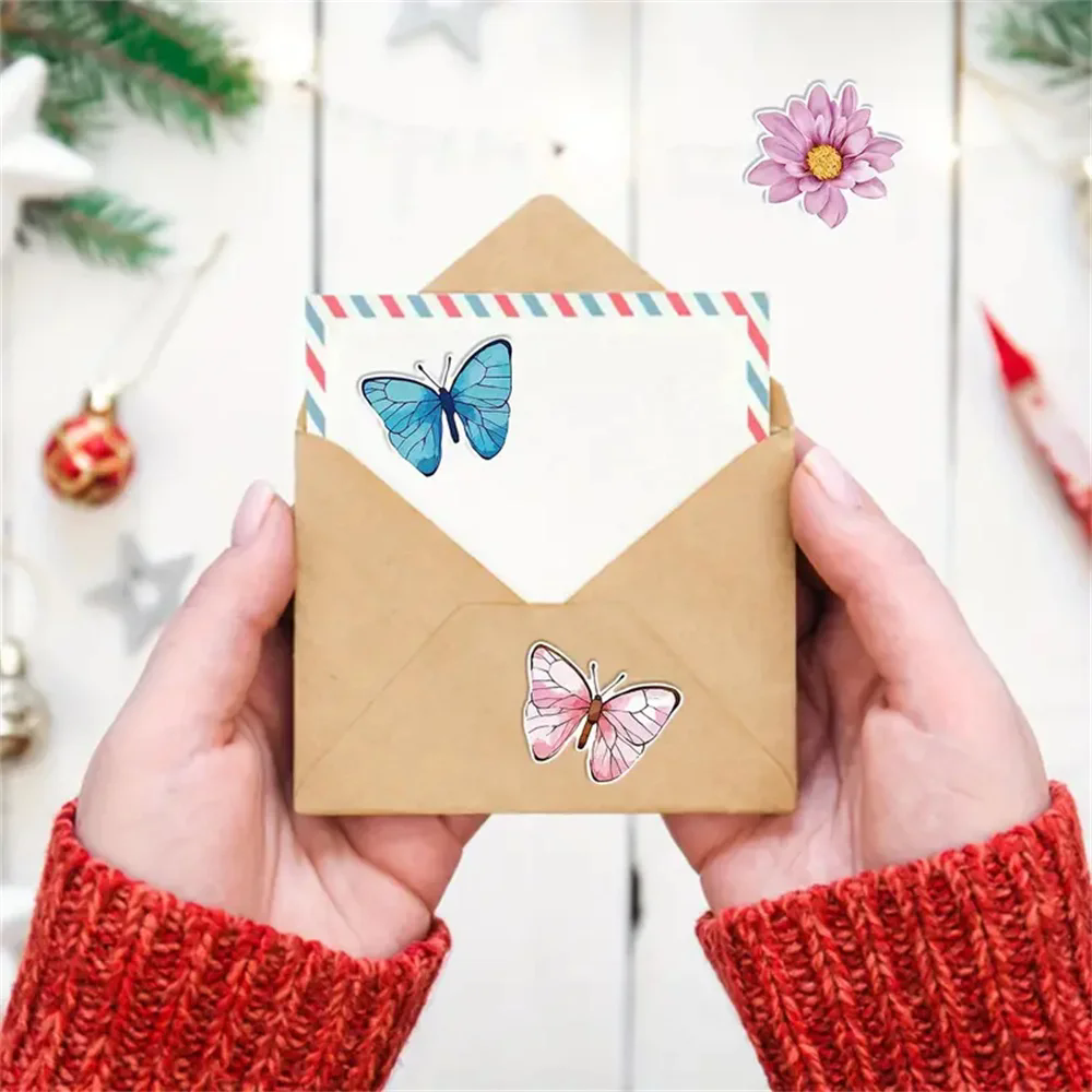 500pcs Amazon hot selling roll pack butterfly flower shaped sticker decoration gift box adhesive sticker label