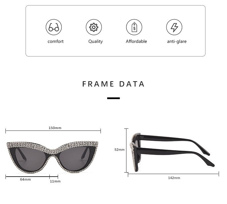 Cat Eye Sticky Diamond Personalized Glasses Frame Hip Hop Modern Punk Style Street Photography Sunglasses UV400
