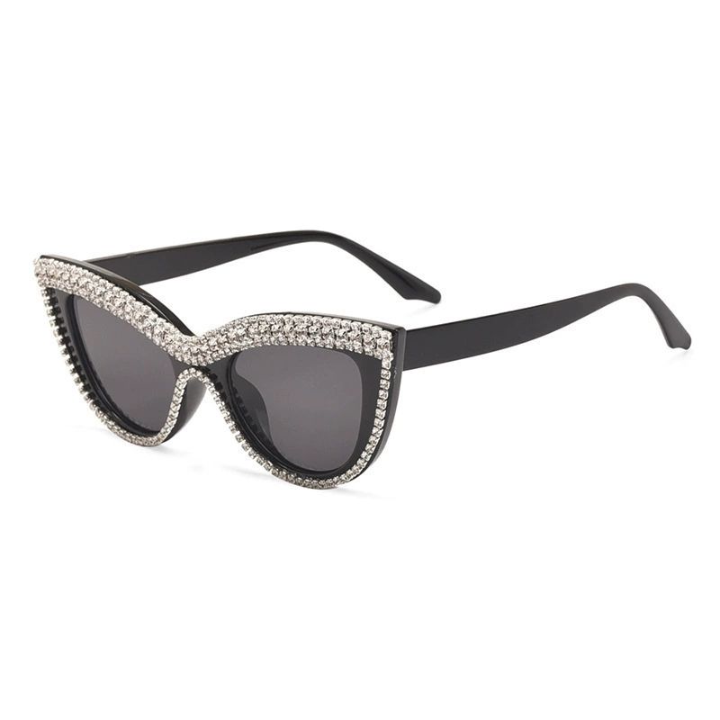 Cat Eye Sticky Diamond Personalized Glasses Frame Hip Hop Modern Punk Style Street Photography Sunglasses UV400