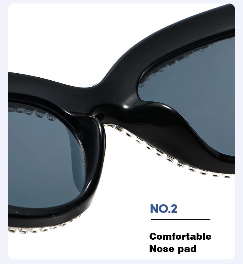 Cat Eye Sticky Diamond Personalized Glasses Frame Hip Hop Modern Punk Style Street Photography Sunglasses UV400