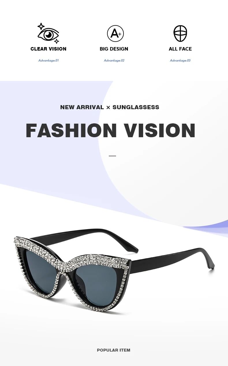 Cat Eye Sticky Diamond Personalized Glasses Frame Hip Hop Modern Punk Style Street Photography Sunglasses UV400