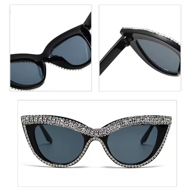 Cat Eye Sticky Diamond Personalized Glasses Frame Hip Hop Modern Punk Style Street Photography Sunglasses UV400
