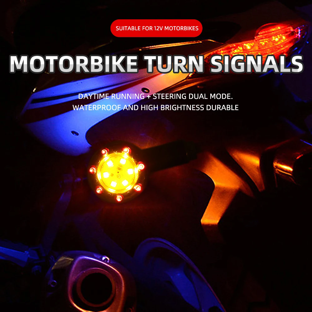2Pcs 12V Motorcycle LED Handlebar End Turn Signal Light White Yellow Flasher Handle Grip Bar Blinker Side Marker Lamp Lighting