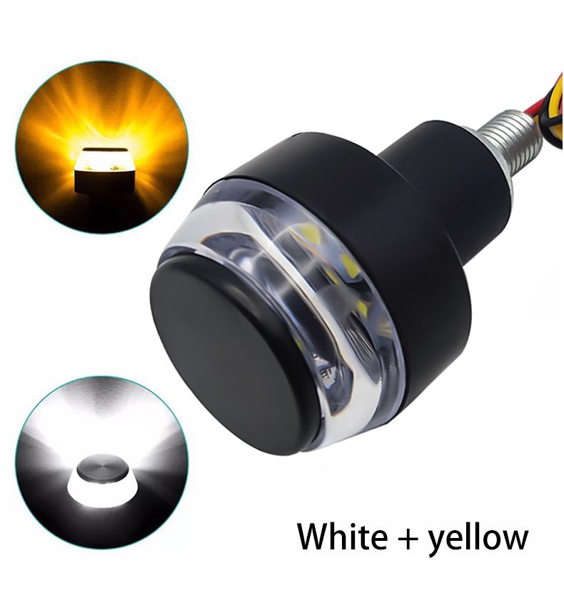 2Pcs 12V Motorcycle LED Handlebar End Turn Signal Light White Yellow Flasher Handle Grip Bar Blinker Side Marker Lamp Lighting