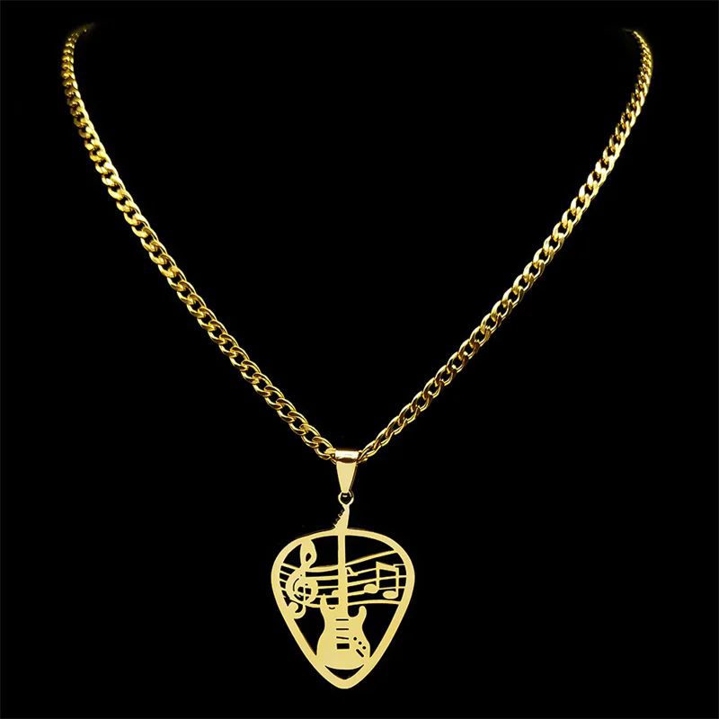 1pcRock Music Guitar Pick Pendant Necklace for Women/Men Stainless Steel Punk Musical Bass Note Chain Party Gift Jewelry