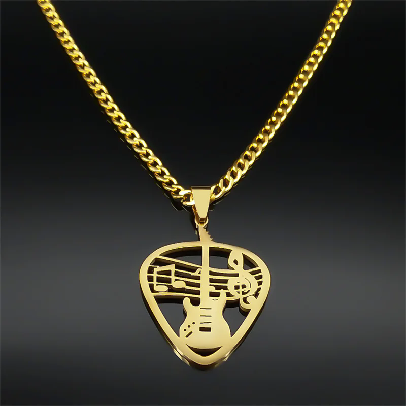 1pcRock Music Guitar Pick Pendant Necklace for Women/Men Stainless Steel Punk Musical Bass Note Chain Party Gift Jewelry