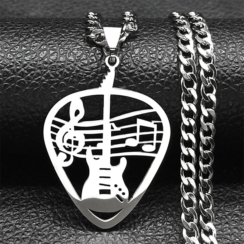 1pcRock Music Guitar Pick Pendant Necklace for Women/Men Stainless Steel Punk Musical Bass Note Chain Party Gift Jewelry