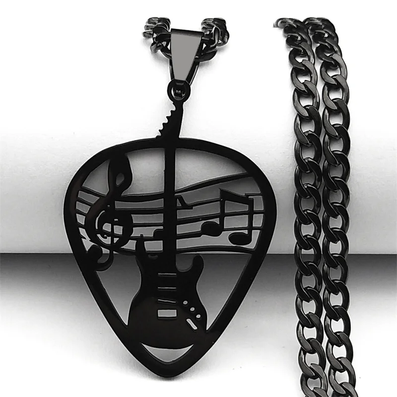 1pcRock Music Guitar Pick Pendant Necklace for Women/Men Stainless Steel Punk Musical Bass Note Chain Party Gift Jewelry