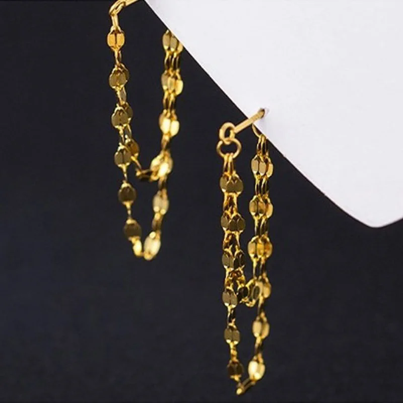2pcs925 silver needle earrings with double layered chain tassel earrings worn in front and back