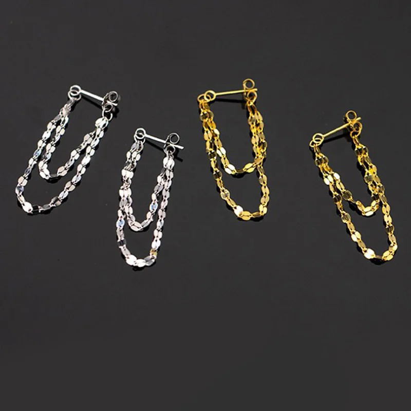 2pcs925 silver needle earrings with double layered chain tassel earrings worn in front and back
