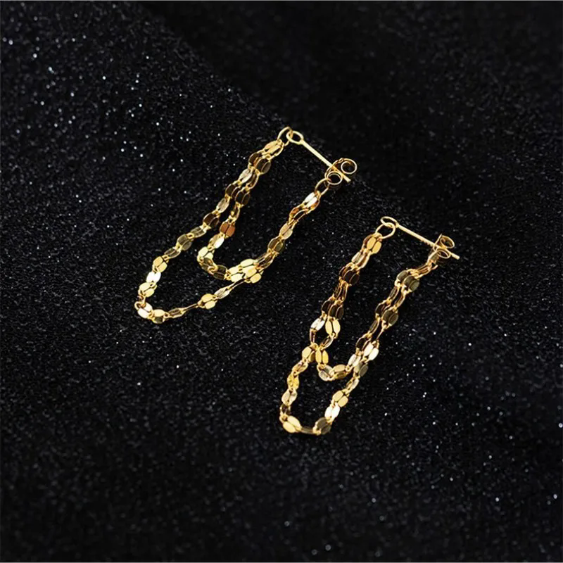 2pcs925 silver needle earrings with double layered chain tassel earrings worn in front and back