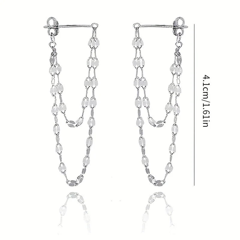 2pcs925 silver needle earrings with double layered chain tassel earrings worn in front and back