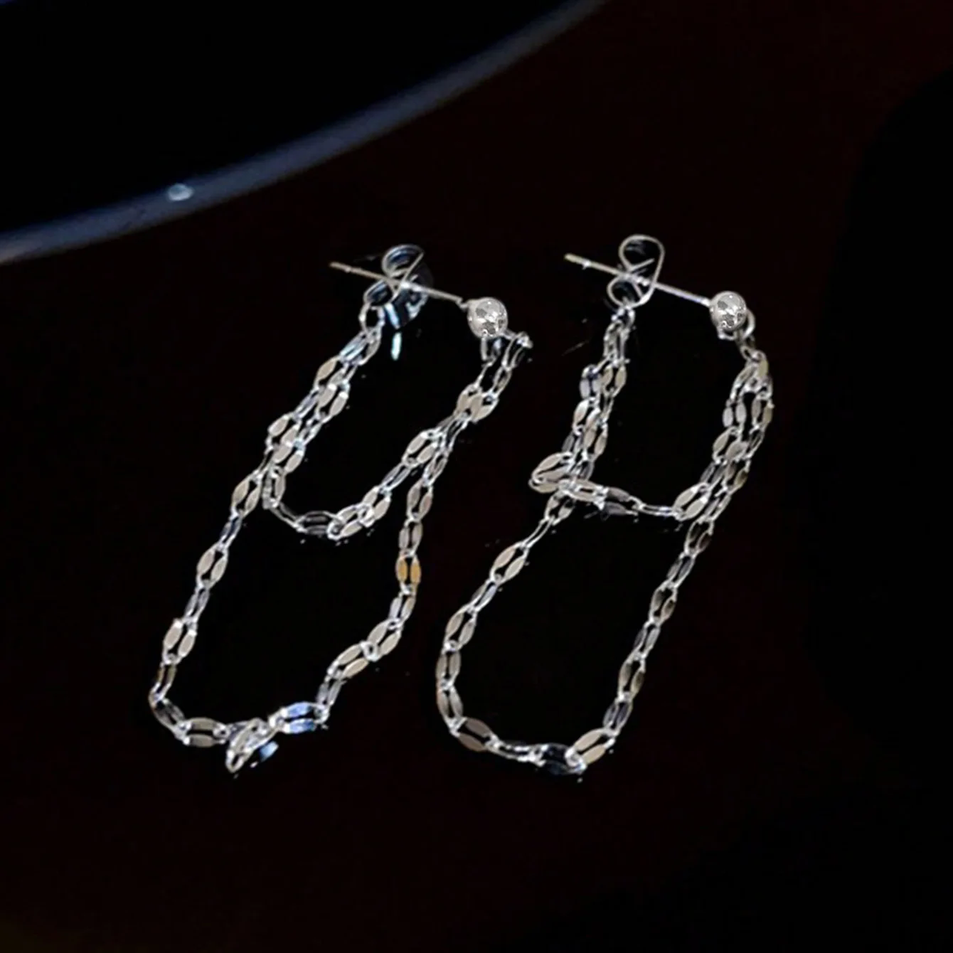 2pcs925 silver needle earrings with double layered chain tassel earrings worn in front and back