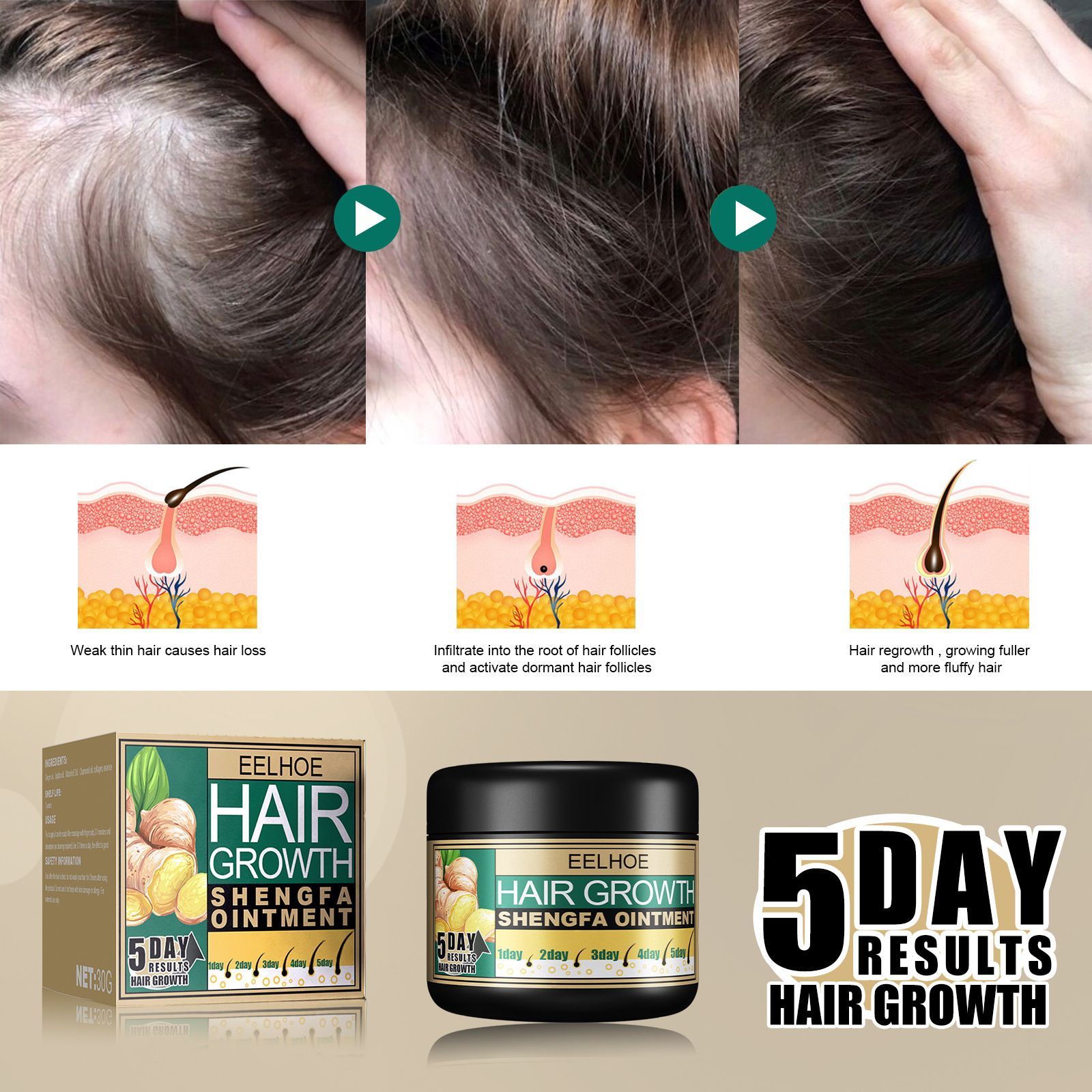Oil Vitamin E Hair Growth Cream Moisturizing Essence Hair Scalp Loss Massage Treatment Hair Care Conditioner US Stock B2-806