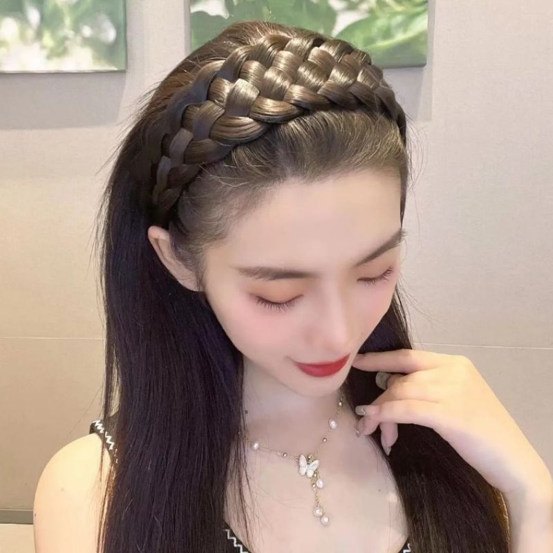Women Wide Wig Beadbands Fashion Fishbone Braids Hairbands Girl Pretty Handmade Head Hoop Female Headwear Hair Accessories C-287