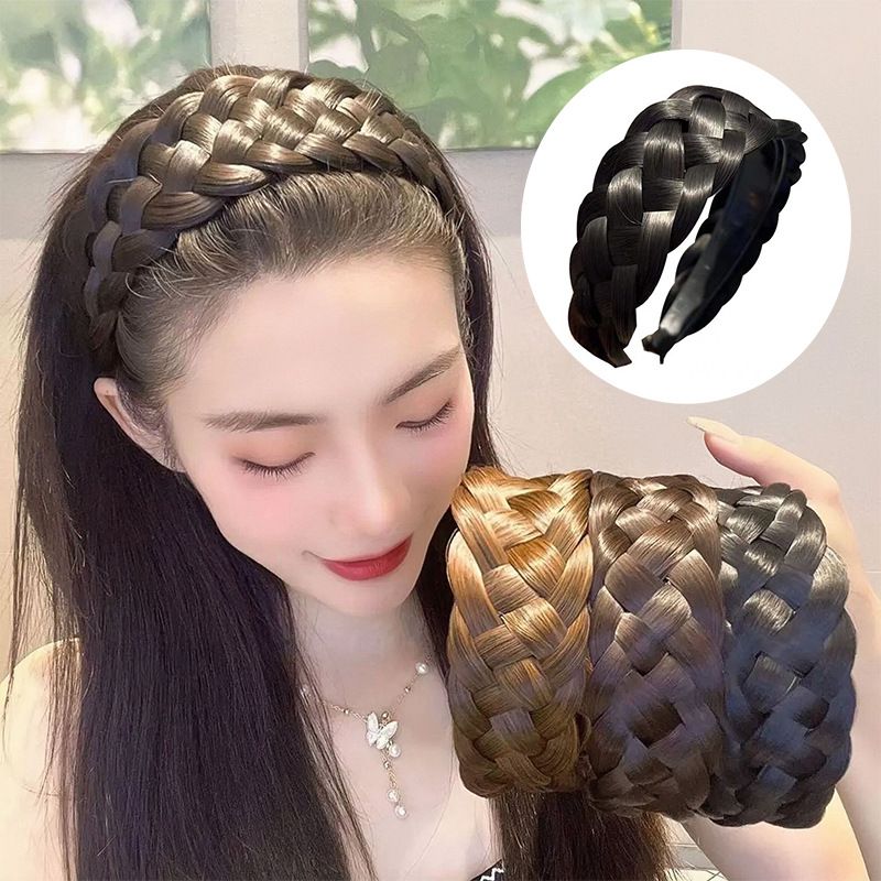 Women Wide Wig Beadbands Fashion Fishbone Braids Hairbands Girl Pretty Handmade Head Hoop Female Headwear Hair Accessories C-287