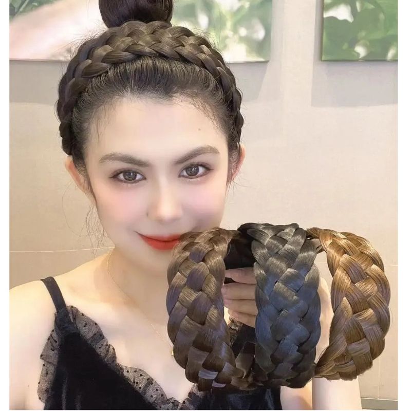 Women Wide Wig Beadbands Fashion Fishbone Braids Hairbands Girl Pretty Handmade Head Hoop Female Headwear Hair Accessories C-287