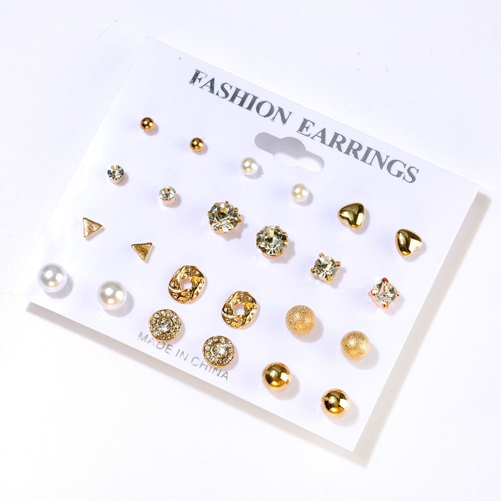 Pearl Heart Moon Infinity Silver Stud Earring Set Lady Goldplated Hoop Earrings Accessories For Women EDT18