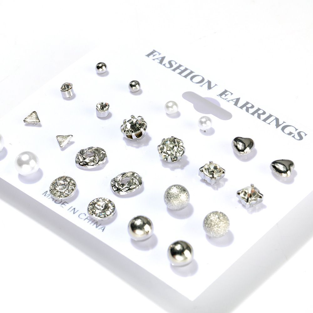 Pearl Heart Moon Infinity Silver Stud Earring Set Lady Goldplated Hoop Earrings Accessories For Women EDT18