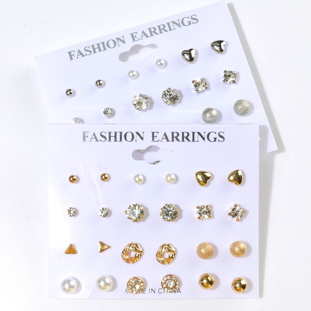 Pearl Heart Moon Infinity Silver Stud Earring Set Lady Goldplated Hoop Earrings Accessories For Women EDT18