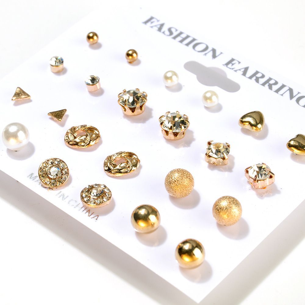 Pearl Heart Moon Infinity Silver Stud Earring Set Lady Goldplated Hoop Earrings Accessories For Women EDT18