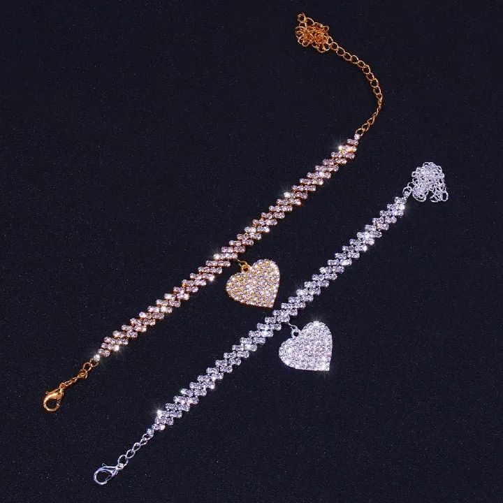 Hui Tan Rhinestone Chain Anklet Ladies Silver/gold Luxury Bracelet Legs Wedding Party Fashion Jewelry A-1633