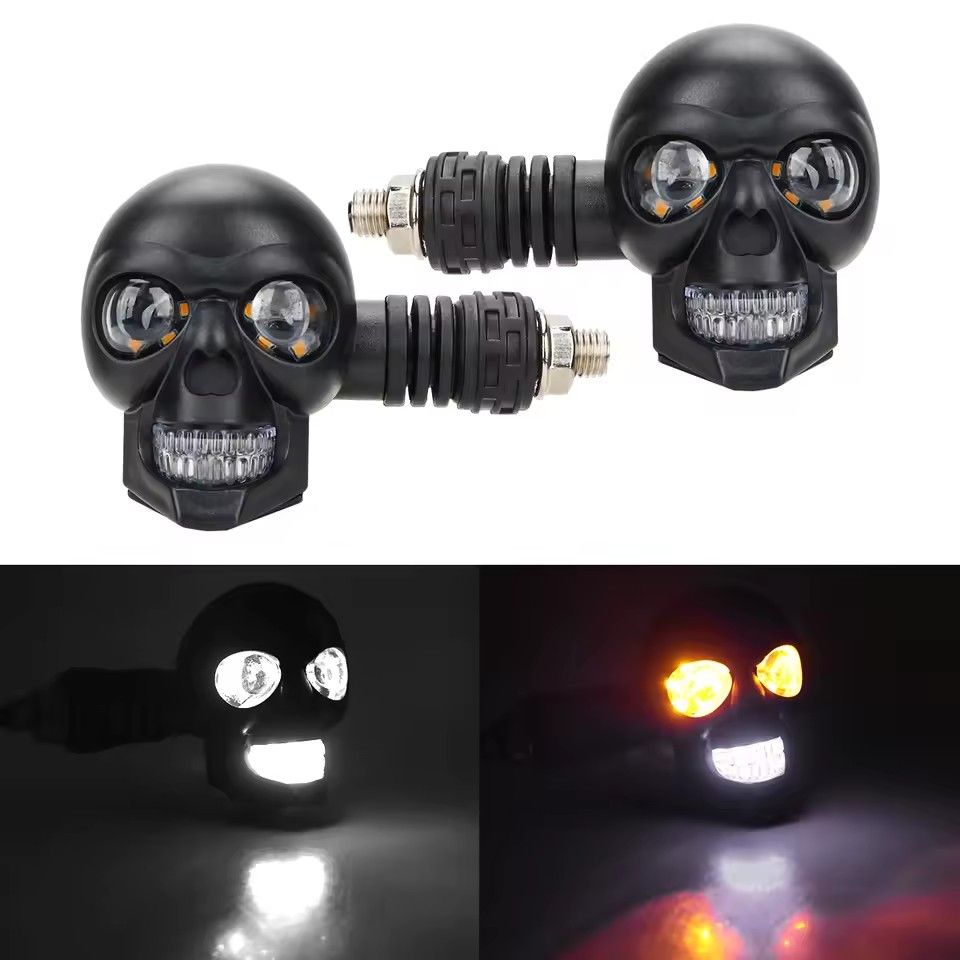 2PCS motorcycle LED skull shaped waterproof fog light auxiliary headlight driving racing spotlight