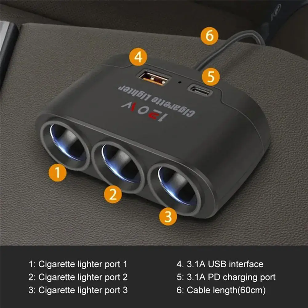 1pc120W car charger with dual USB sockets, car cigarette lighter splitter, car DVR, car recorder, fast charger