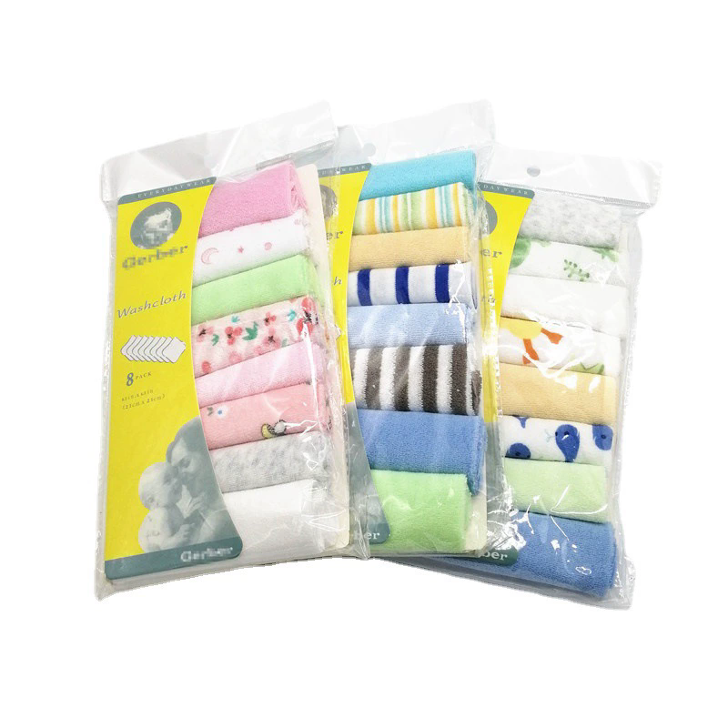 8 Pieces of Baby Bath Towel Soft Face Natural Cotton Feeding Absorbent Small Handkerchief Bib Saliva Towel Baby Shower Gift M--61