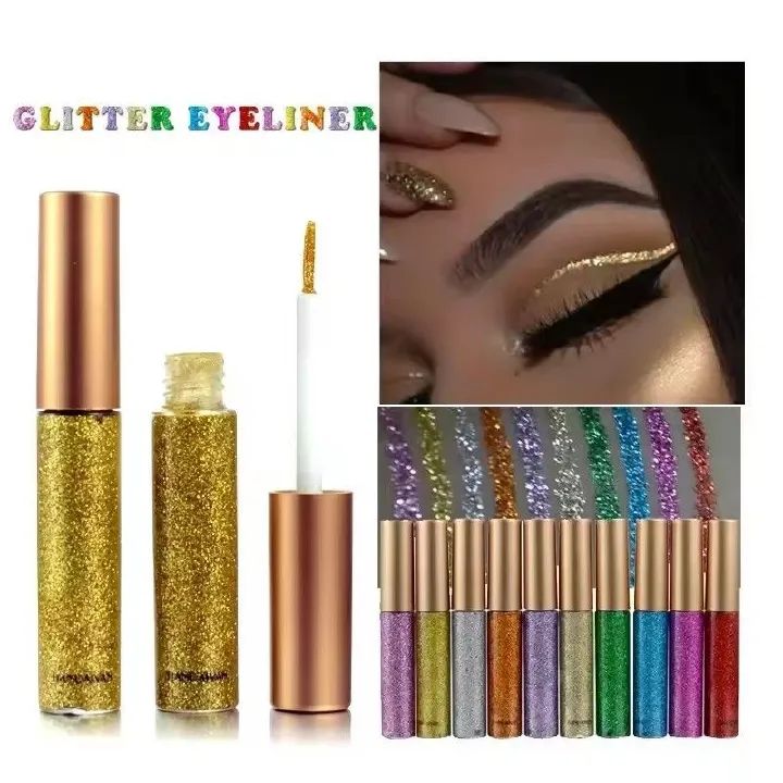 10 Colors White Gold Glitter Eyeshadow For Easy to Wear Waterproof Liquid Sequin Eyeliner pen Beauty Eye Liner Makeup tool B2-185