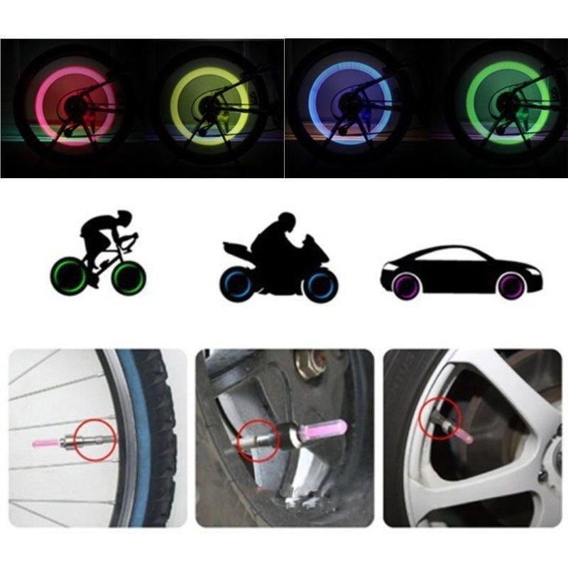 2Pcs Car Lights Neon Lights Air Cover Tire Rim Valve Wheel Stem LED Lamp Flash Color Tyre Wheel Valve Cap Light Car Tire Valve E-589
