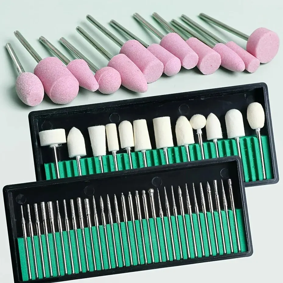 12pcs Cutters For Manicure Machine Quartz Scrub Stone Diamond Wool Nail Drill Bit Rotary Burr Grinding Mill Pedicure Kit