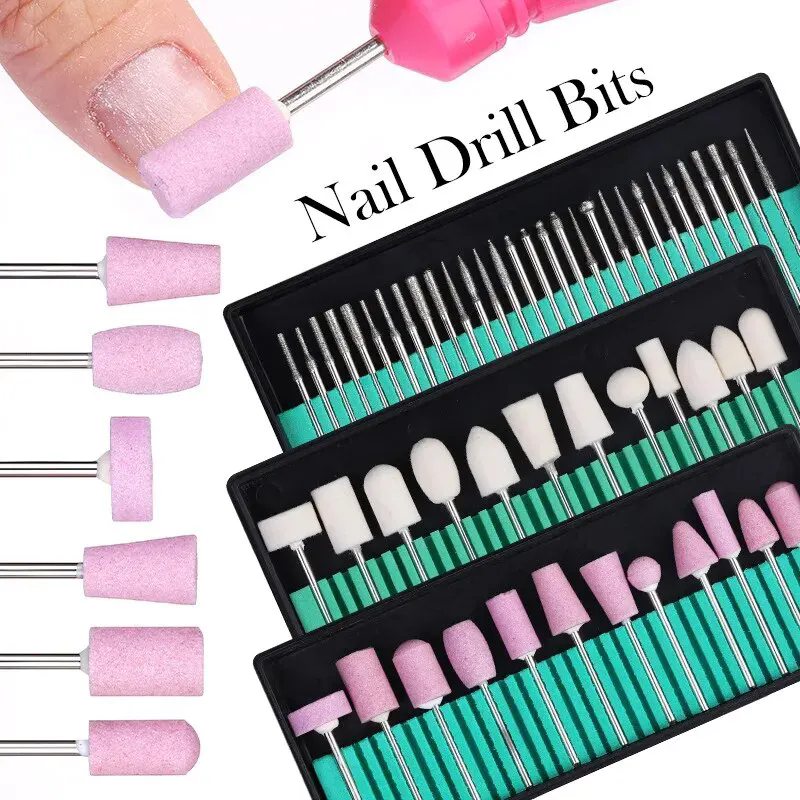 12pcs Cutters For Manicure Machine Quartz Scrub Stone Diamond Wool Nail Drill Bit Rotary Burr Grinding Mill Pedicure Kit
