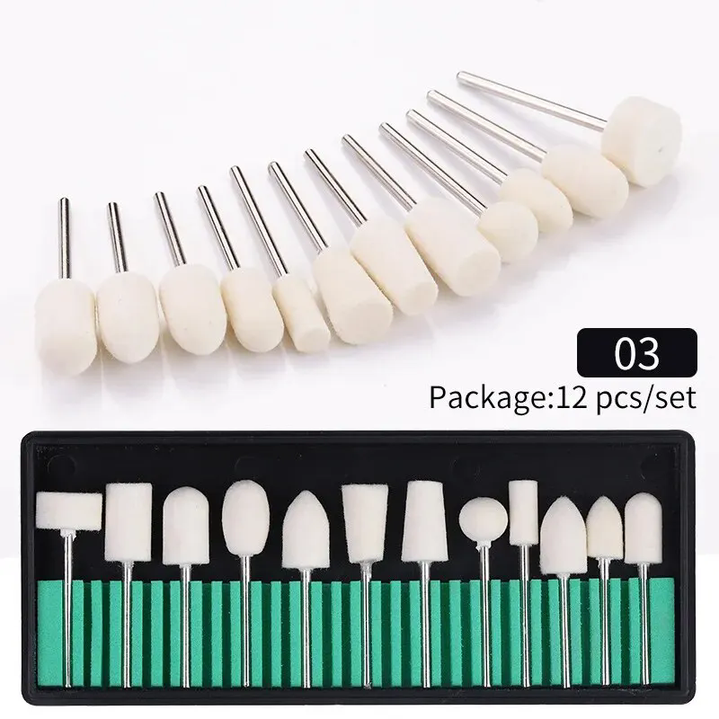 12pcs Cutters For Manicure Machine Quartz Scrub Stone Diamond Wool Nail Drill Bit Rotary Burr Grinding Mill Pedicure Kit