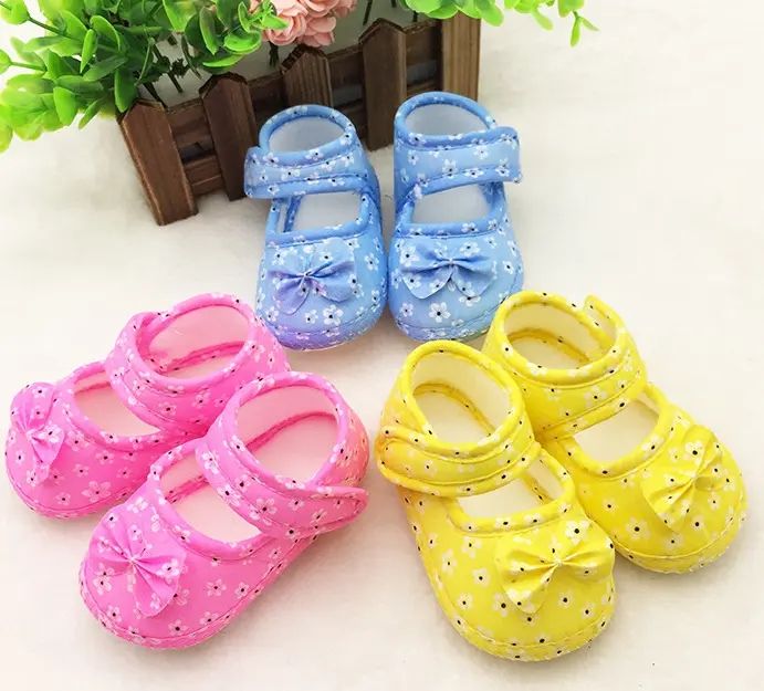 Floral Print Toddler Sneakers Bow Infant Soft Soled First Walkers Cotton kids Crib Shoes Spring Baby Girl Princess Shoes