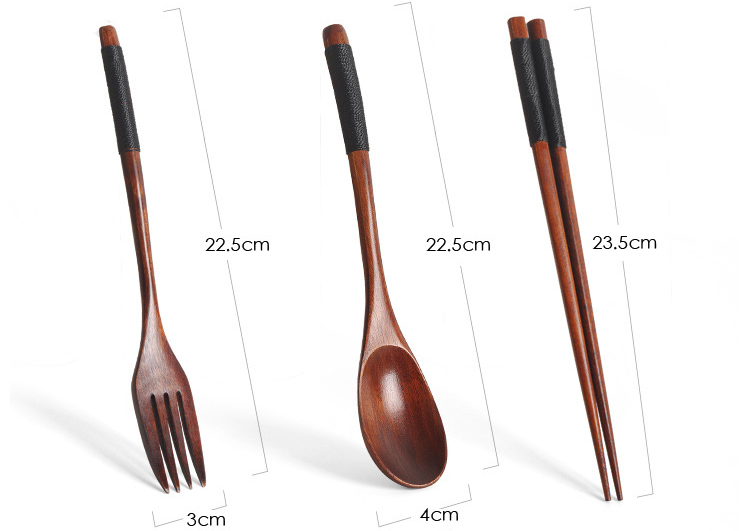 3pcs Natural Wood Spoon Chopsticks And Fork Dinner Set Rice Soup Tableware Grain Handmade Household Tableware Cutlery Set E-1164
