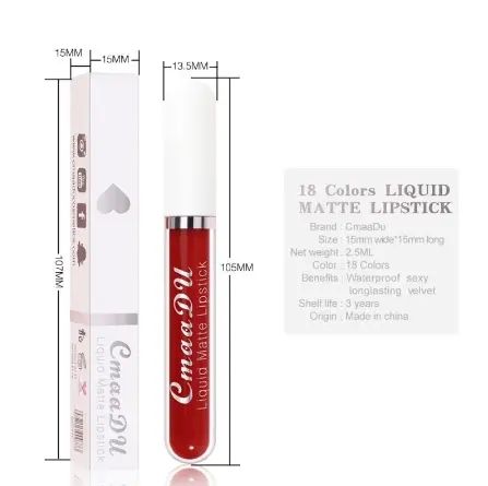 Cmaadu 18 Colors Waterproof Liquid Lipsticks Lip Makeup Matte Velvet Lipstick Lip Gloss Cosmetic Nude Long Lasting Cosmestics  B2-688 view 4