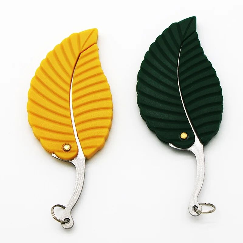 Creative Leaf Folding Pocket Knife Self Defense Kitchen Fruit Peeler Portable Mini Keychain Cut Paring Outdoor Camping Knife C-493