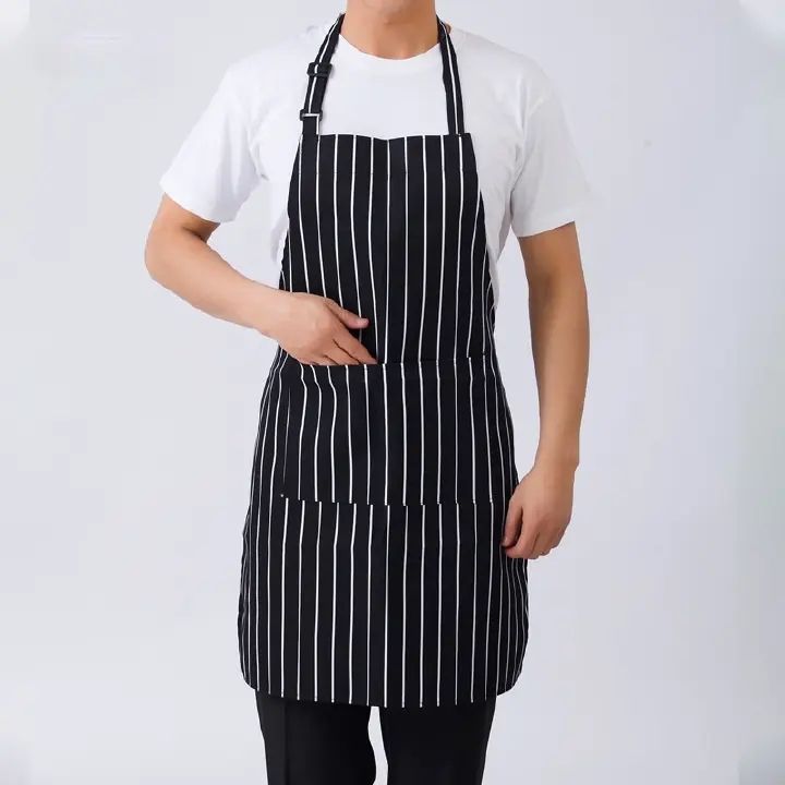 Adjustable Half-length Adult Apron Striped Hotel Restaurant Chef Waiter Apron Kitchen Cook Apron With 2 Pockets