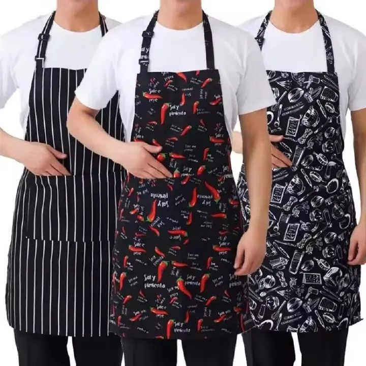Adjustable Half-length Adult Apron Striped Hotel Restaurant Chef Waiter Apron Kitchen Cook Apron With 2 Pockets