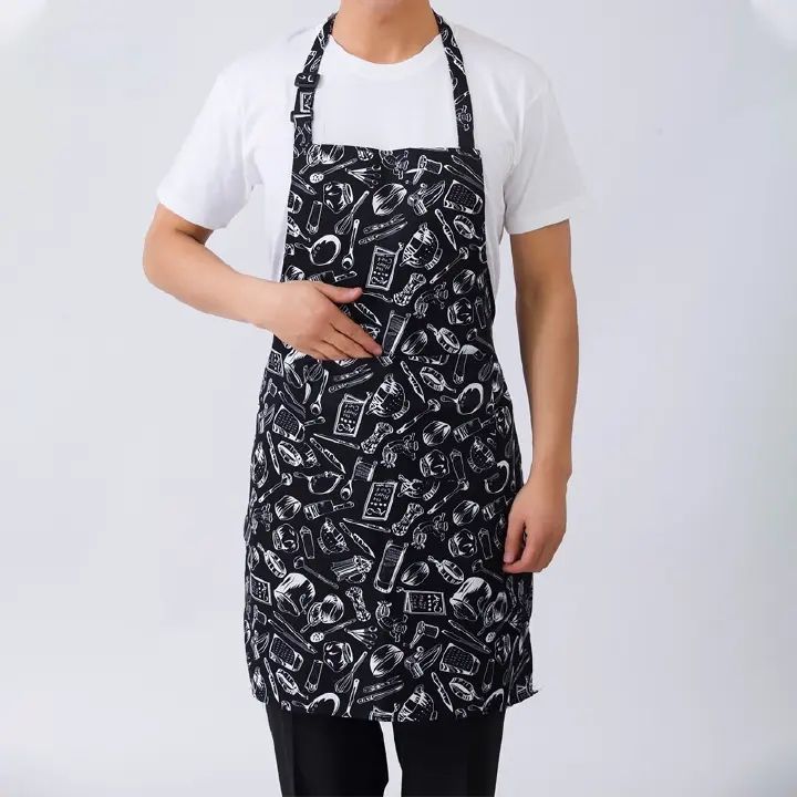 Adjustable Half-length Adult Apron Striped Hotel Restaurant Chef Waiter Apron Kitchen Cook Apron With 2 Pockets