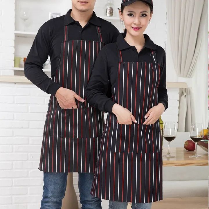 Adjustable Half-length Adult Apron Striped Hotel Restaurant Chef Waiter Apron Kitchen Cook Apron With 2 Pockets
