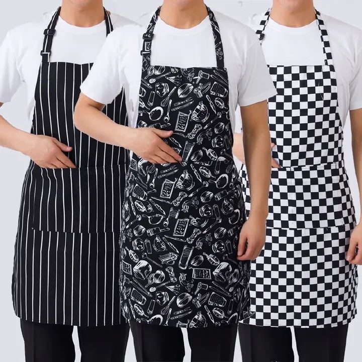Adjustable Half-length Adult Apron Striped Hotel Restaurant Chef Waiter Apron Kitchen Cook Apron With 2 Pockets
