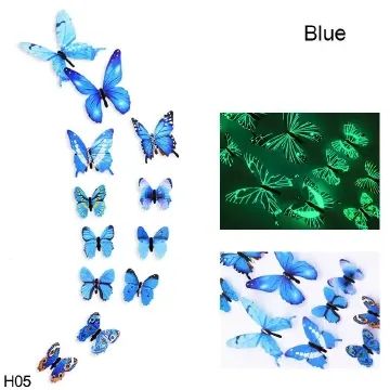 12 Luminous 3D Butterfly Wall Sticker for Kids Bedroom Home Living Room Fridge Wall Decal Glow in Dark Wallpaper Decoration D4-6-3