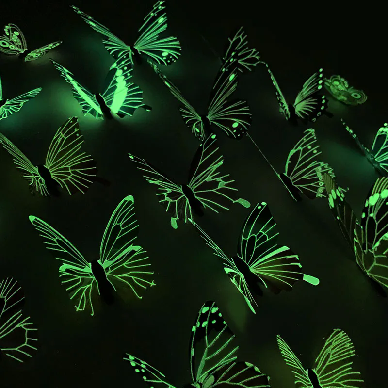12 Luminous 3D Butterfly Wall Sticker for Kids Bedroom Home Living Room Fridge Wall Decal Glow in Dark Wallpaper Decoration D4-6-3