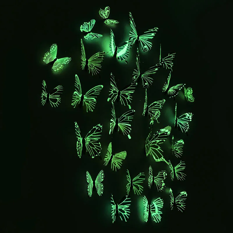 12 Luminous 3D Butterfly Wall Sticker for Kids Bedroom Home Living Room Fridge Wall Decal Glow in Dark Wallpaper Decoration D4-6-3