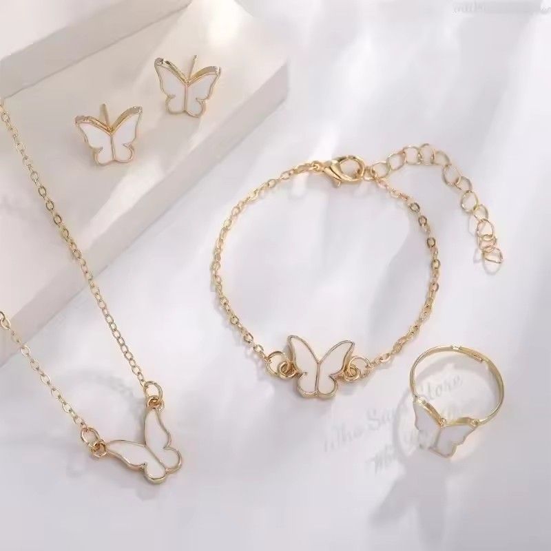 Butterfly Jewelry Sets Crystal Acrylic Romantic Bracelet Ring Necklace Earring Set for Women Wedding Dinner Dress Accessories A-2057