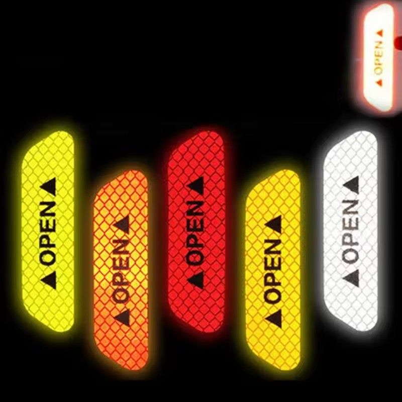 4Pcs/Set Car Open Reflective Tape Warning Sign Sticker Night Driving Safety Luminous Anti-collision Stripes Car Door Stickers E-289