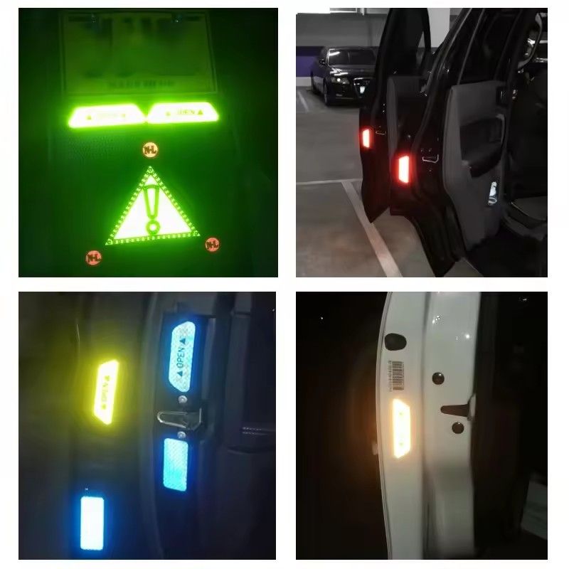 4Pcs/Set Car Open Reflective Tape Warning Sign Sticker Night Driving Safety Luminous Anti-collision Stripes Car Door Stickers E-289