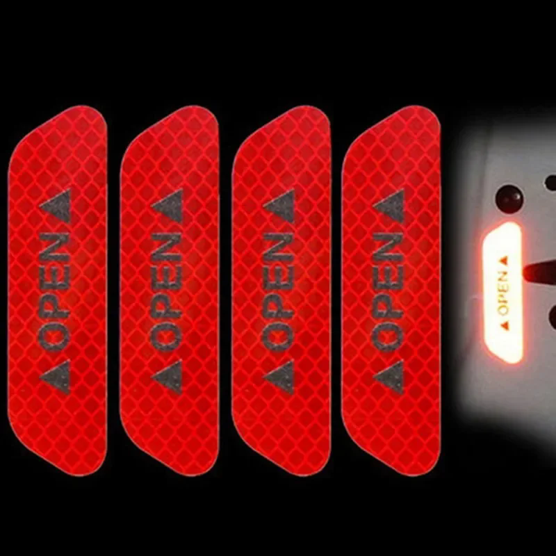 4Pcs/Set Car Open Reflective Tape Warning Sign Sticker Night Driving Safety Luminous Anti-collision Stripes Car Door Stickers E-289